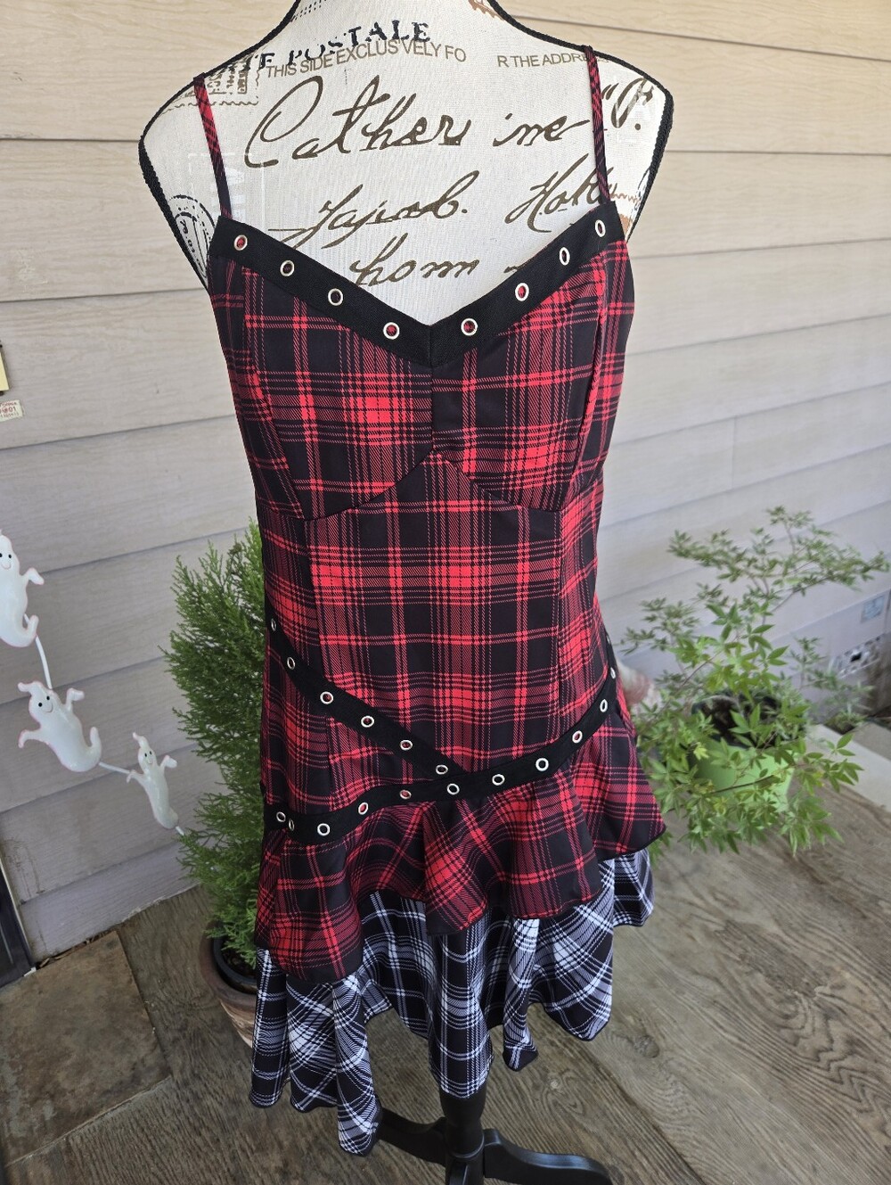Dolls Kill Dark In Love Plaid Mini Dress. Size L - Picture 3 of 13